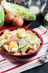 Macaroni salad with ham and other