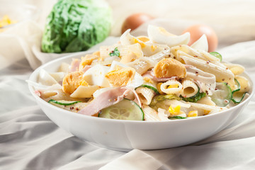 Macaroni salad with ham and other