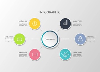Presentation creative concept business data visualization for infographic. With 6 circle options. Vector illustration. 
