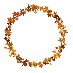 Circular round border in autumn leaf style, seasonal, isolated on white.