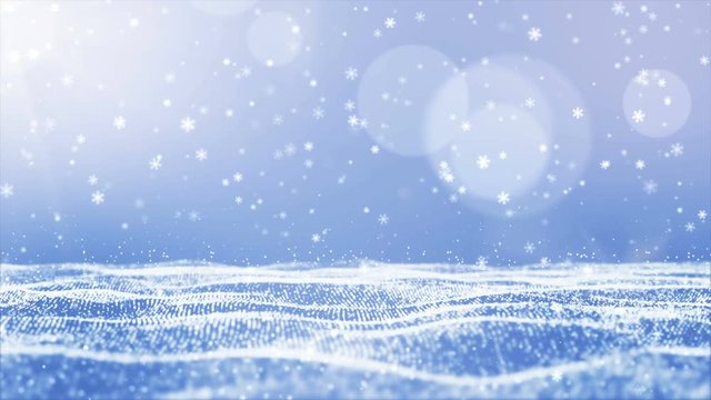 Snowflake and particles flow motion background