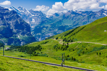 High Mountains with Snow and Rail way in Swiss