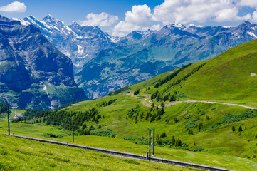 Obraz na płótnie Canvas High Mountains with Snow and Rail way in Swiss