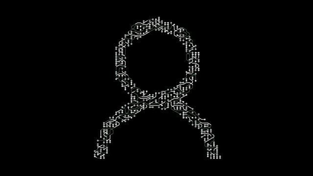 4k a futuristic circuit board with moving electrons shaped user symbol,head-portrait icon,electronic connections.