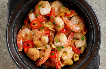 bowl of garlic prawns