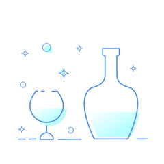 Cognac glass and bottle set. Vector illustrator.