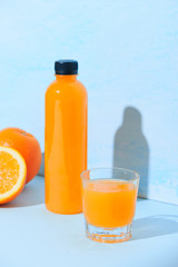 Fresh natural orange juice on table. Healthy drink.