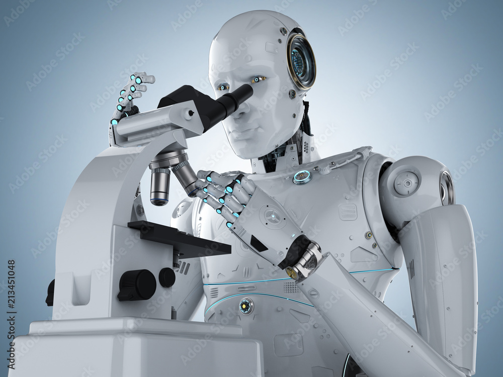 Poster robot work on microscope