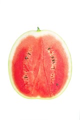 Half of sliced watermelon on white