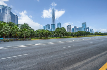 cityscape and skyline of shenzhen from empty asphalt road