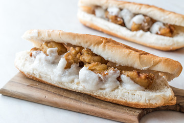 Turkish Street Food Chop Fried Mussels / Midye Tava Sandwich