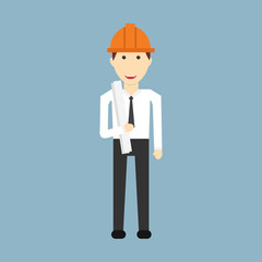 Engineer cartoon with civil engineering construction worker architect and surveyor isolated vector illustration