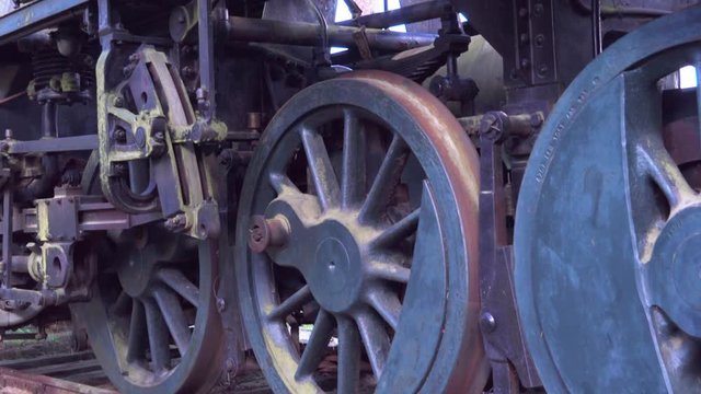 The small tires of the trains on the railtrack