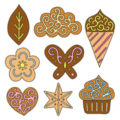 Collection of hand drawn colorful cookies.
