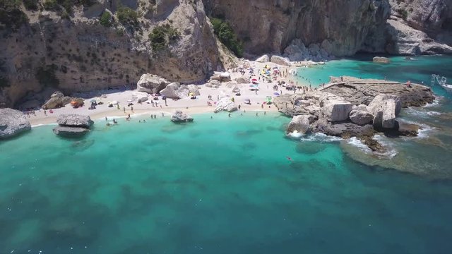 Sardinia sea in Cala Mariolu, aerial view shot from drone