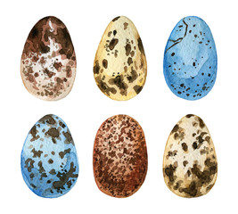 Watercolor hand drawn set of Easter eggs