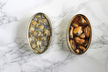 mussels and cockles on marble