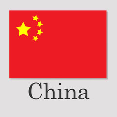 China flag isolated on grey background with shadow lettering
