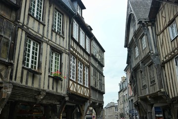 May 28, 2018 France, Dinan. Half-timbered houses in the old part of Dinan