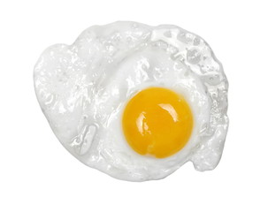Fried egg isolated on white, top view, clipping path 