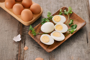 Slicing the hard-boiled eggs in two