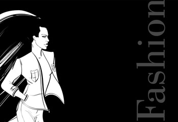 Stylish fashion model. Pretty young girl. Fashion girl Sketch