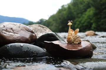 Image of a dragon made of shells. Handmade.