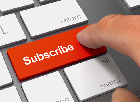 subscribe pushing keyboard with finger 3d illustration