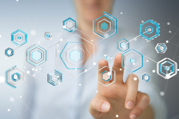 Businesswoman using antivirus to block a cyber attack 3D rendering