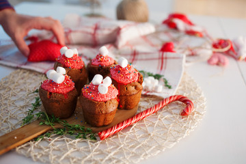 New Year celebration cupcakes, chocolate muffins on table