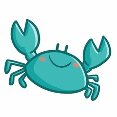 Cute and funny blue green crab crawling and smiling - vector.