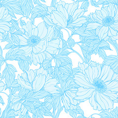Seamless pattern with poppy, Peonies or roses flowers