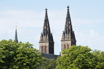 Towers of the Church of St. Peter and Paul on Vysehrad in Prague

