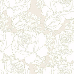 Seamless pattern with poppy, Peonies or roses flowers