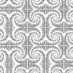 Seamless pattern with the five-pointed stars and spirals in a black and white colors 