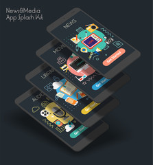 Flat design responsive UI mobile app with 3d mockups