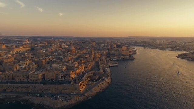 Rotating Aerial shot at Sunset in Malta