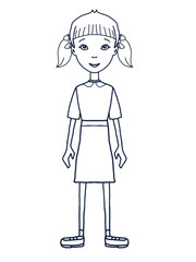 cartoon young girl child standing  illustration coloring page 