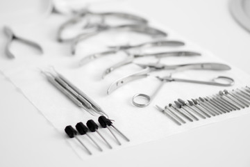 Pedicure tools on white background