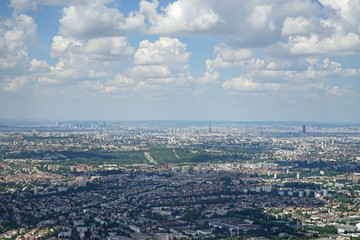 Aerial view of Paris, France and the Seine River