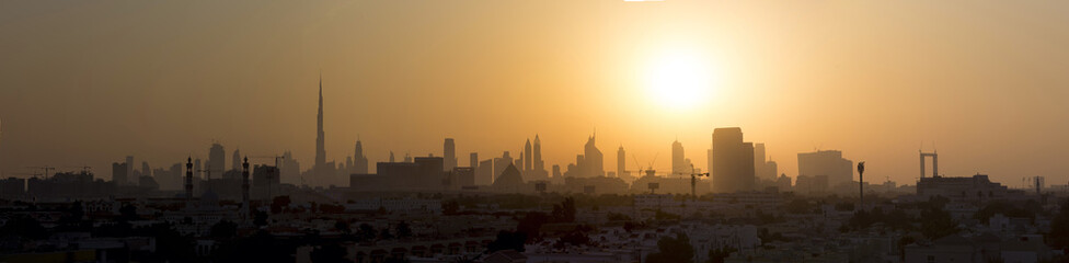 The panorama of Dubai in sunset
