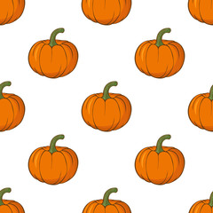 Vector seamless pattern with hand drawn pumpkins.