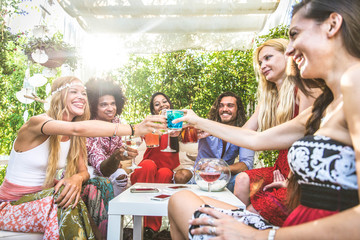 Friends making party in a lounge bar