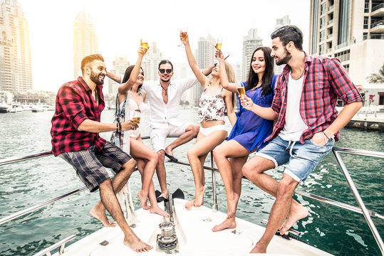People celebrating on a yacht