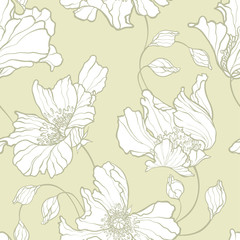 Seamless pattern with poppy, Peonies or roses flowers