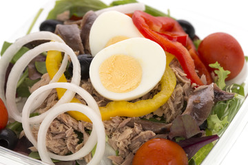 Mixed salad with tuna, anchovies and boiled eggs.