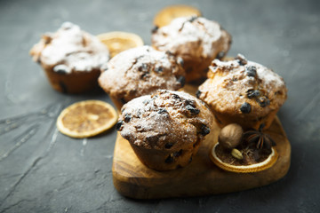 Homemade orange and raisins muffins