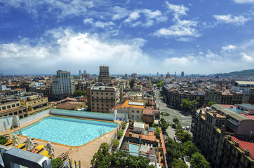 Aerial Panorama view of Barcelona city skyline