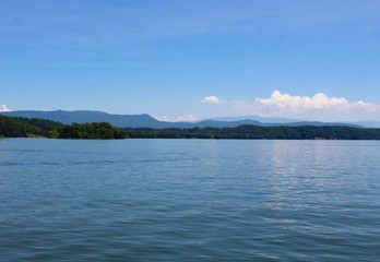 A beautiful sunny summer day at the lake in the mountains