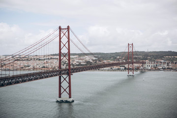 Beautiful view of the bridge called April 25 in Lisbon in Portugal